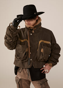 23AW Wasteland Stand Collar Short Workwear Denim Jacket