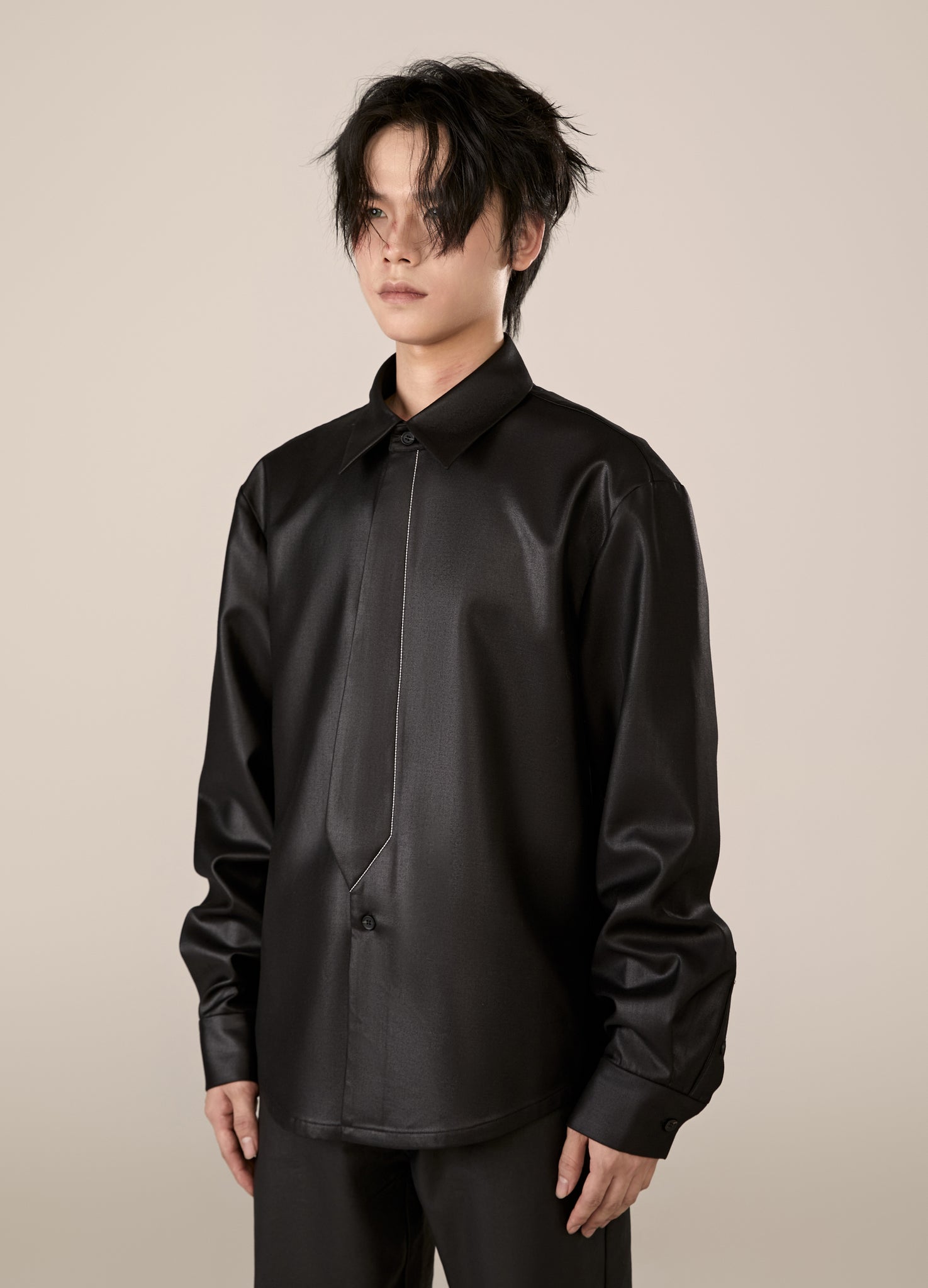 DP PARADIS 23AW Two-in-One Black Tie Shirt