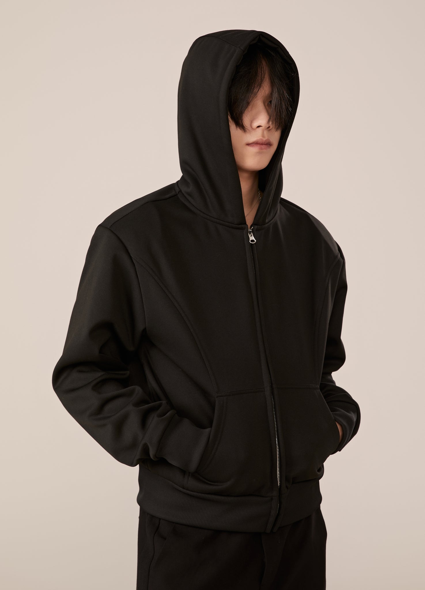 DP PARADIS 23AW Shoulder Pad Velvet Zipper Hoodie